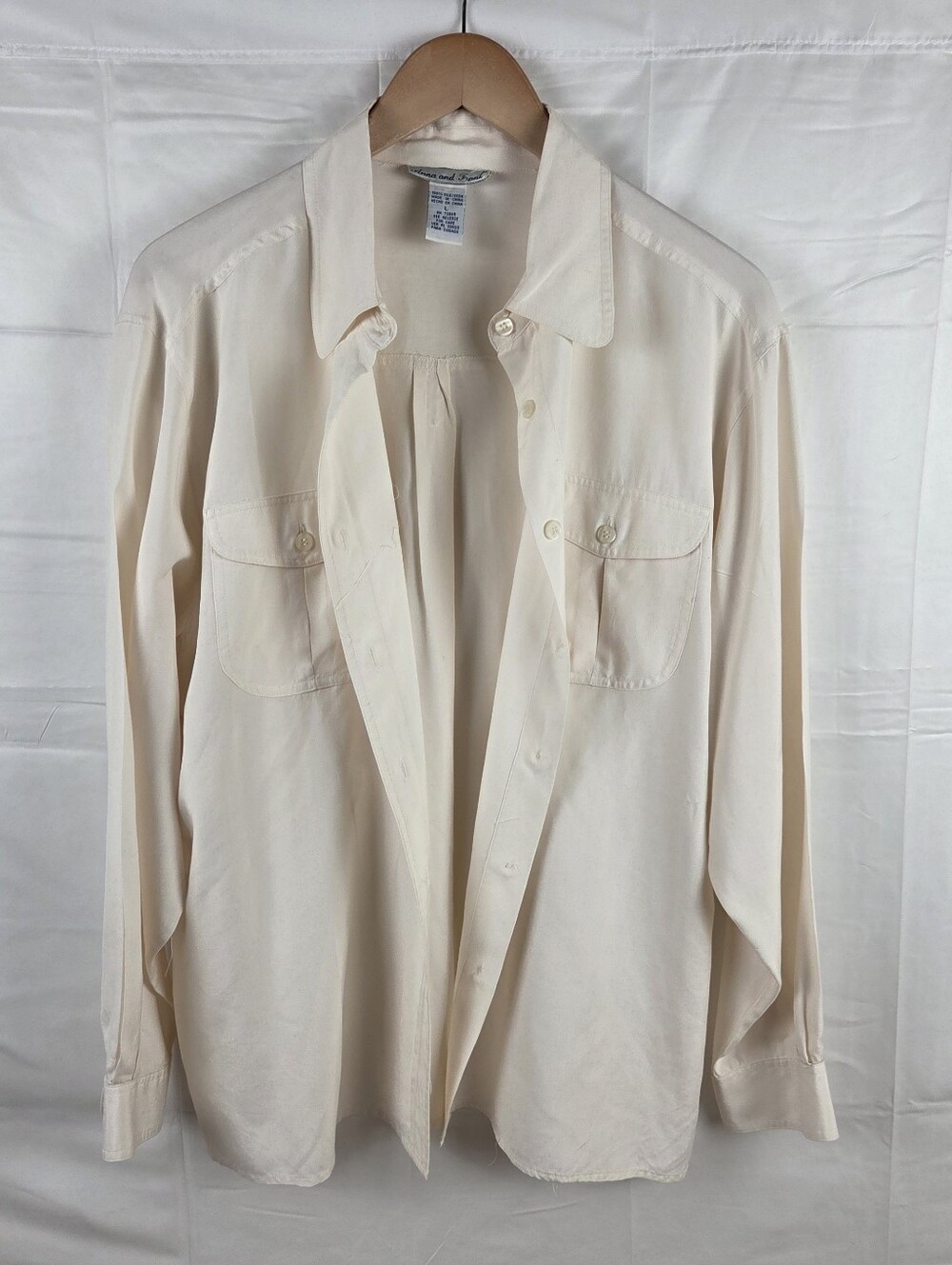 Anna And Frank Silk Button Up Shirt Womens Large Cream Button Up Solid